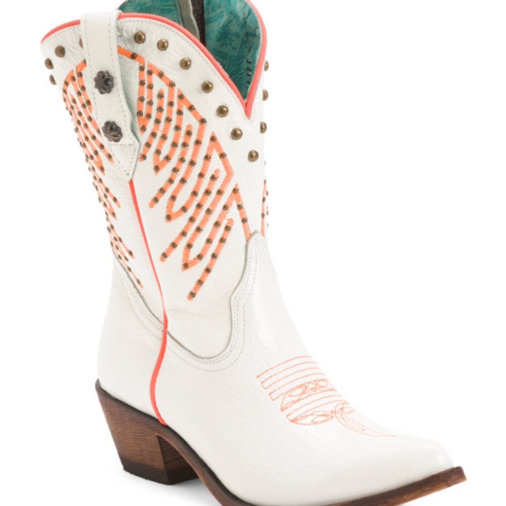 CORRAL BOOTS Leather Fluorescent Embroidered Snip Toe Western Cowboy Boots 7.5